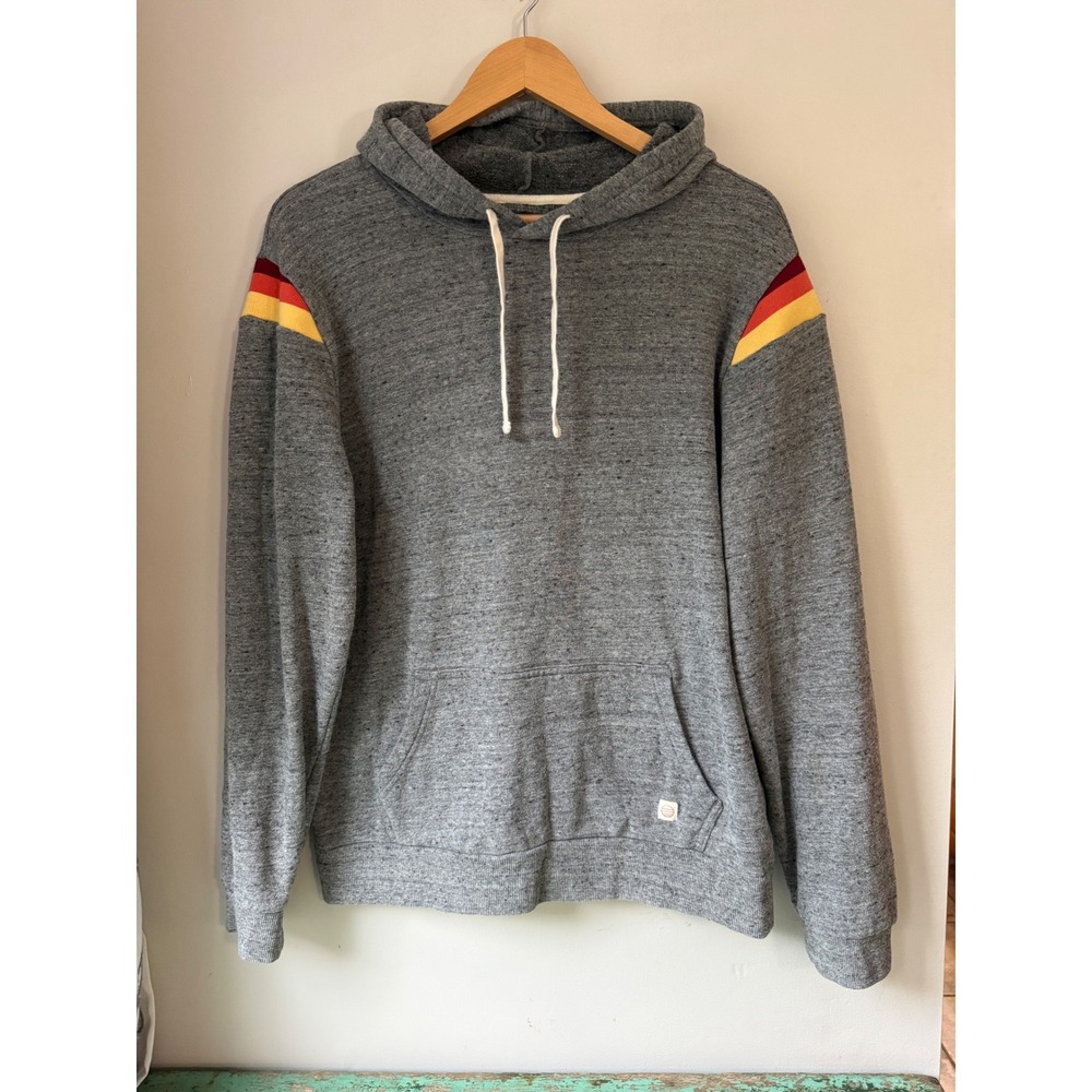 Marine Layer Banks Re-Spun Hoodie mens Medium Grey Retro Stripe Sweatshirt